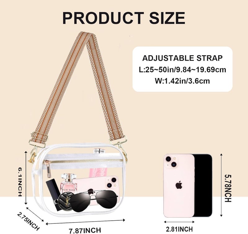 Fibrdoo Clear Bag Stadium Approved, Leather Clear Crossbody Purse Bag for Concerts Sports Events Festivals - Image 3